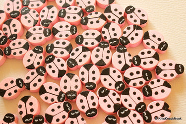 Pink Ladybug Wood Beads x 10